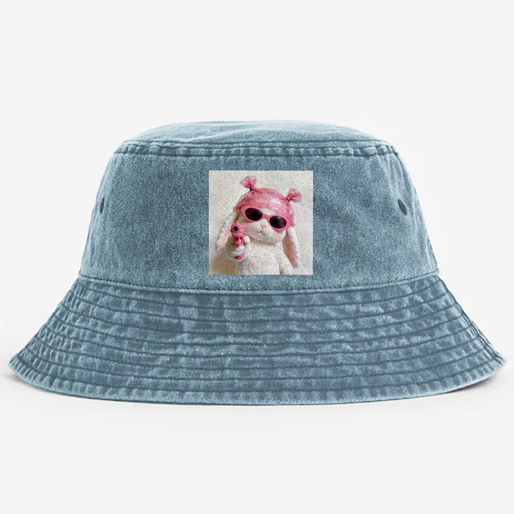 Pink Gun Gangsta Bunny Meme Retro Washed Bucket Hat