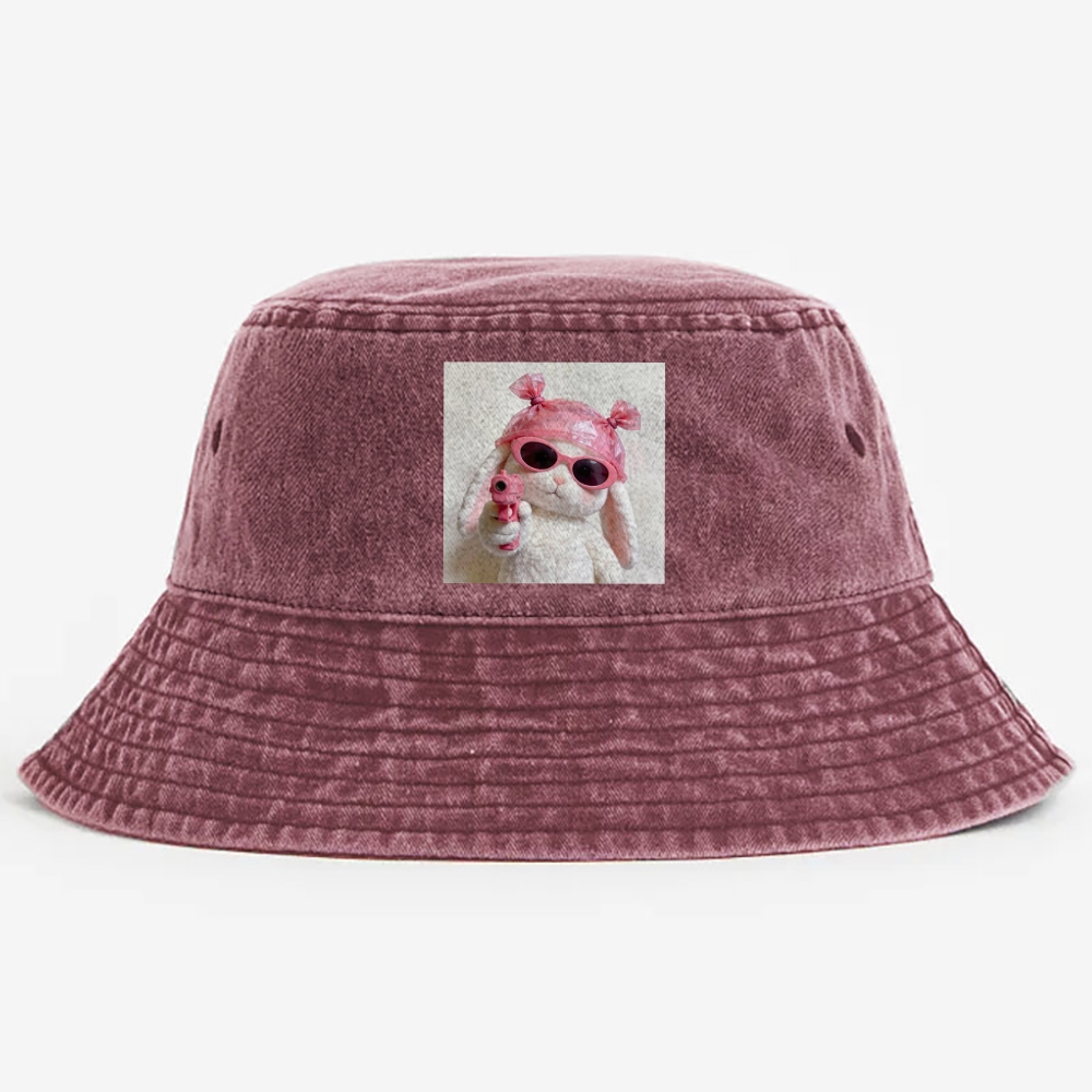 Pink Gun Gangsta Bunny Meme Retro Washed Bucket Hat