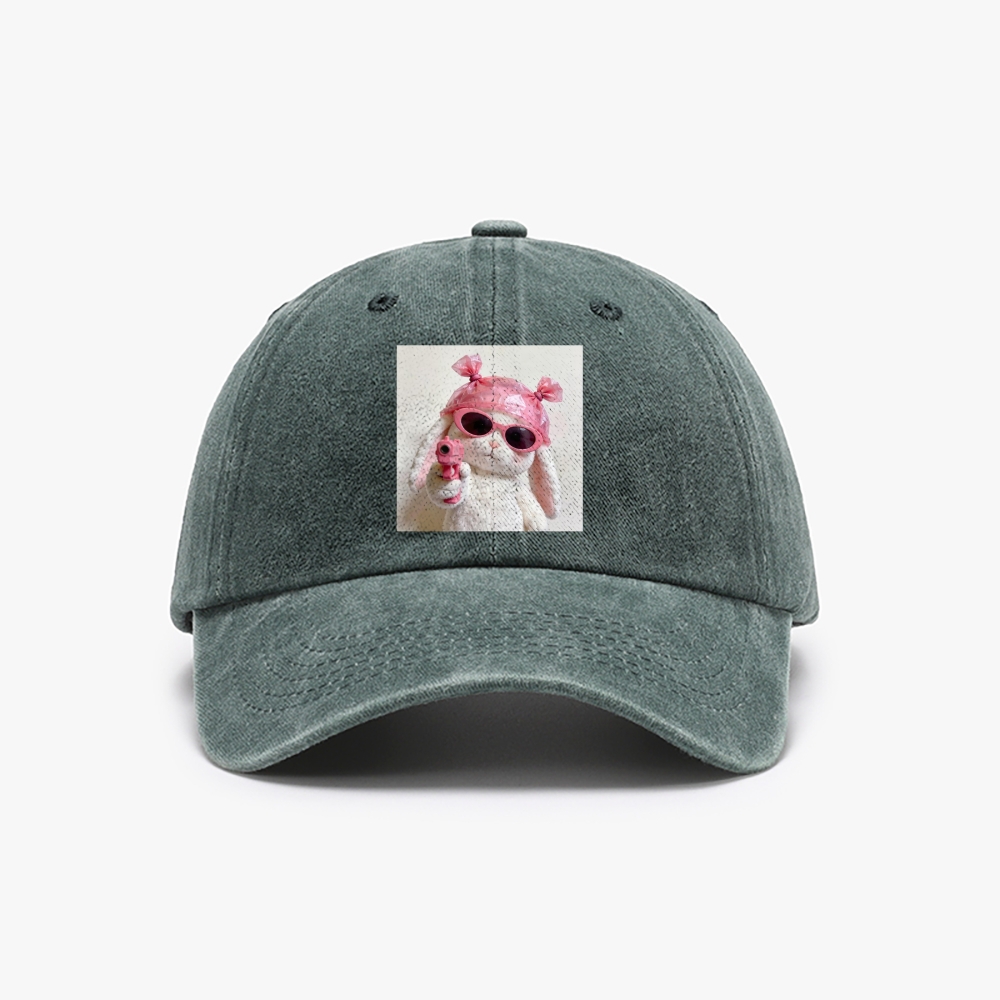 Pink Gun Gangsta Bunny Meme Retro Washed Baseball Cap