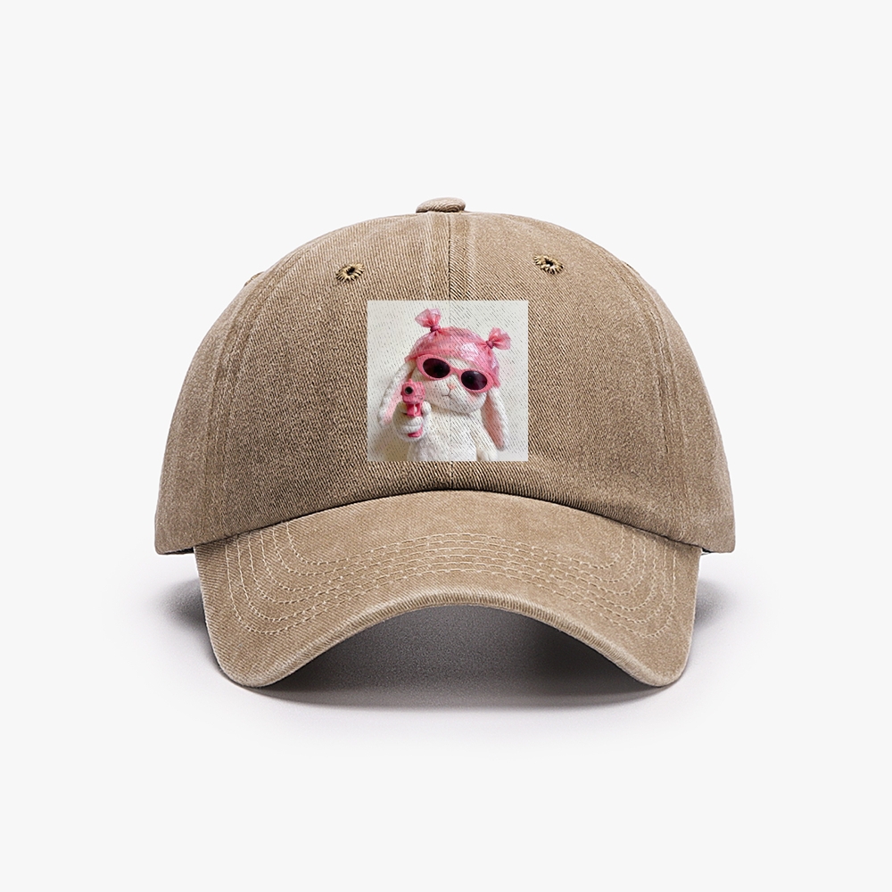 Pink Gun Gangsta Bunny Meme Retro Washed Baseball Cap