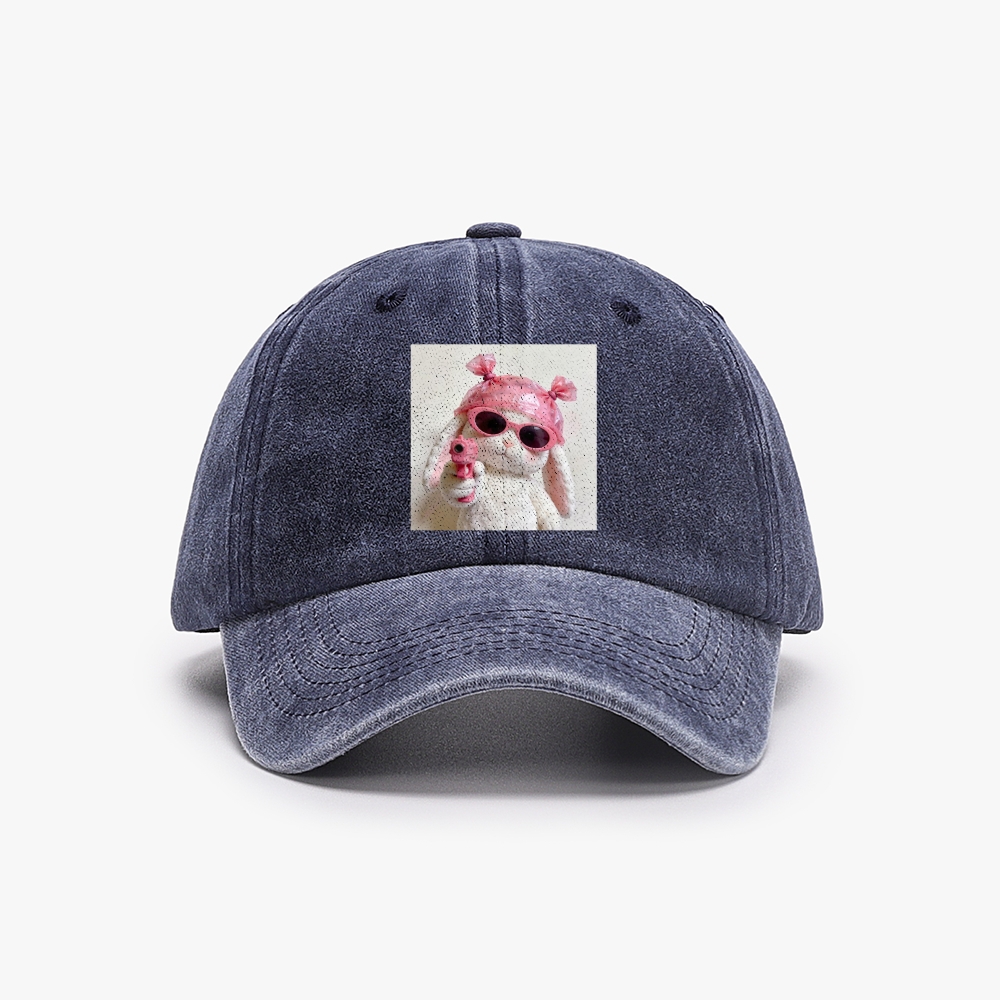 Pink Gun Gangsta Bunny Meme Retro Washed Baseball Cap