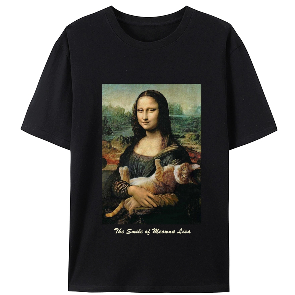Meowna Lisa Mona Lisa Cat Parody Retro Designed for Women - Slim Fit Cotton Tee