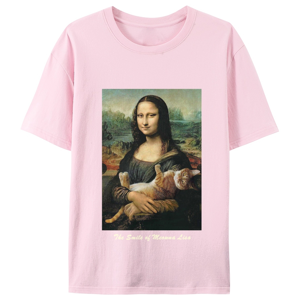 Meowna Lisa Mona Lisa Cat Parody Retro Designed for Women - Slim Fit Cotton Tee