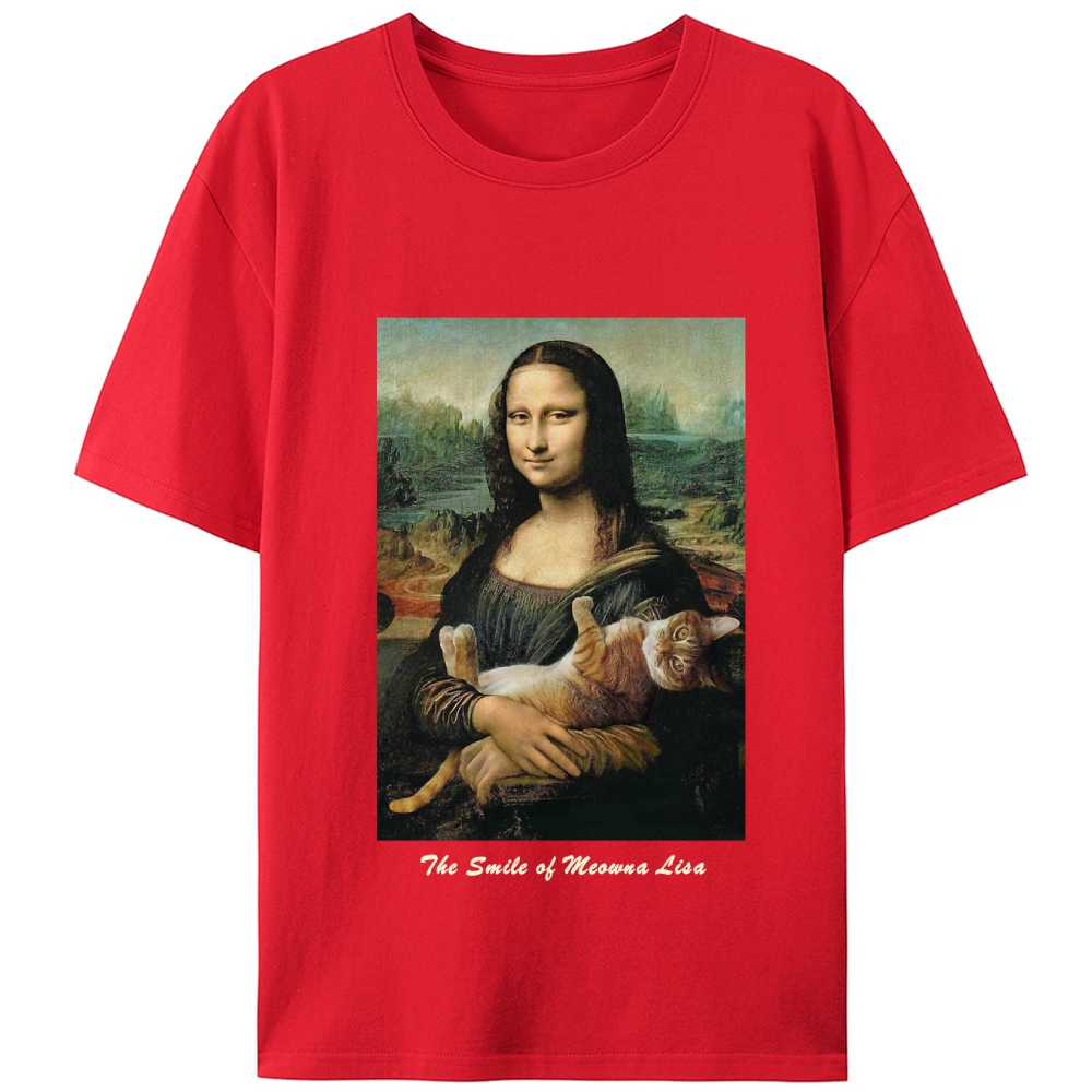 Meowna Lisa Mona Lisa Cat Parody Retro Designed for Women - Slim Fit Cotton Tee