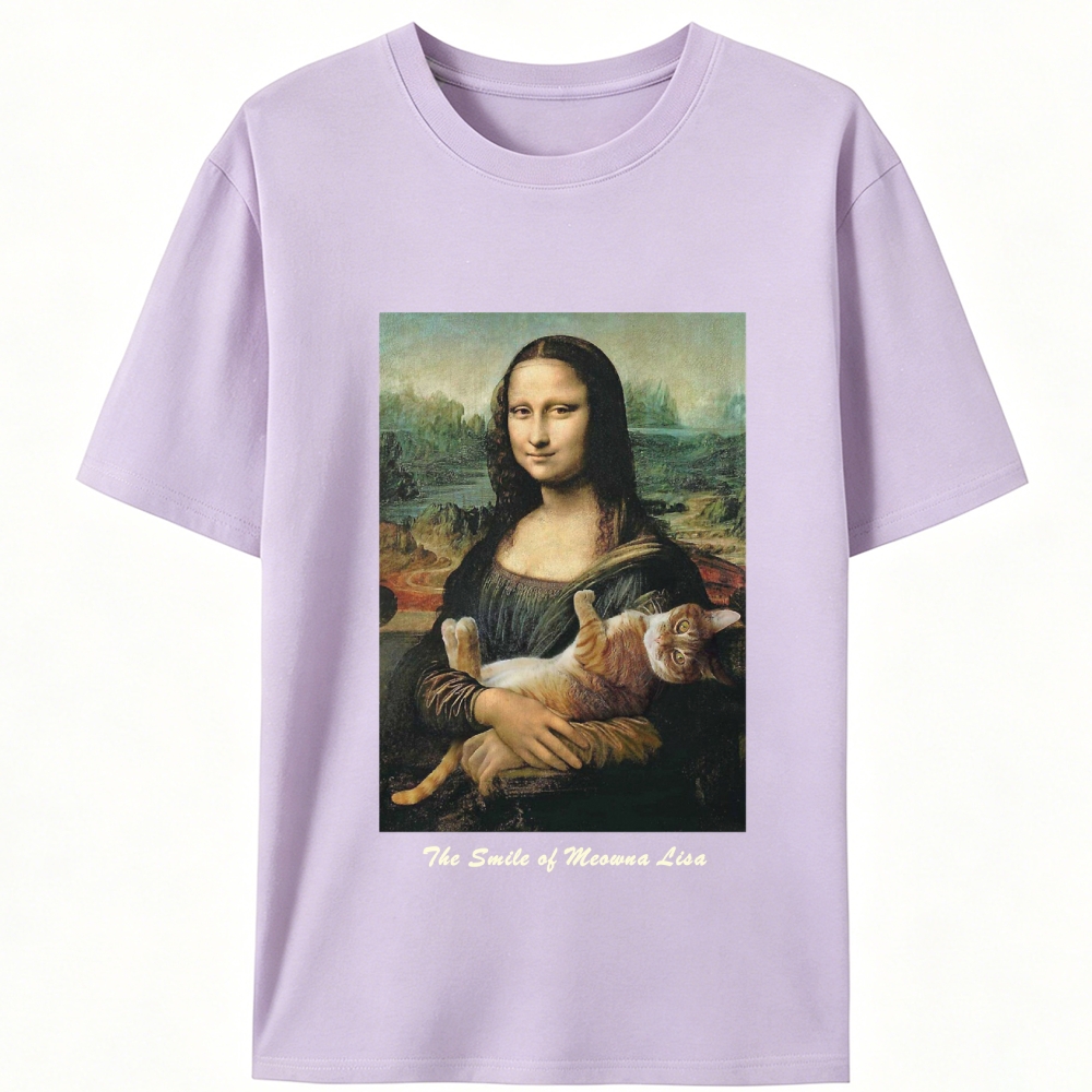 Meowna Lisa Mona Lisa Cat Parody Retro Designed for Women - Slim Fit Cotton Tee