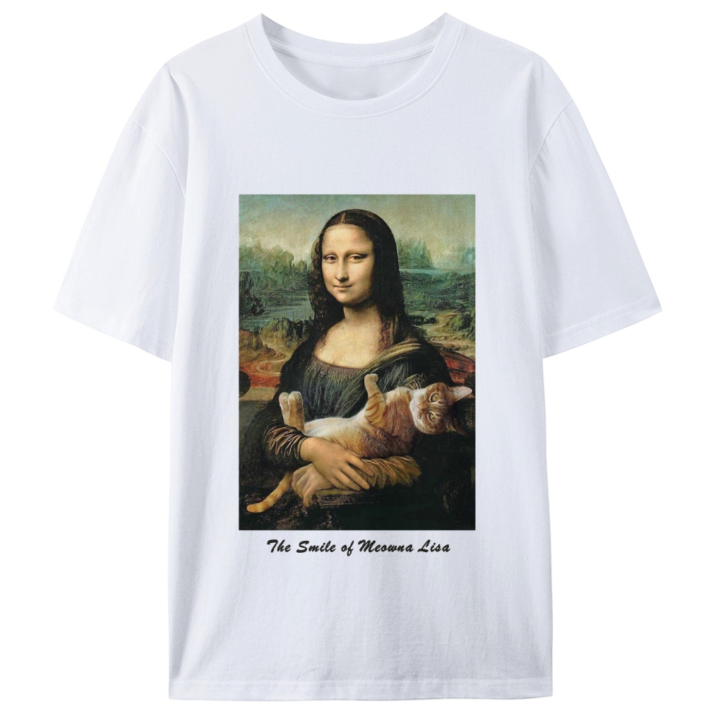 Meowna Lisa Mona Lisa Cat Parody Retro Designed for Women - Slim Fit Cotton Tee