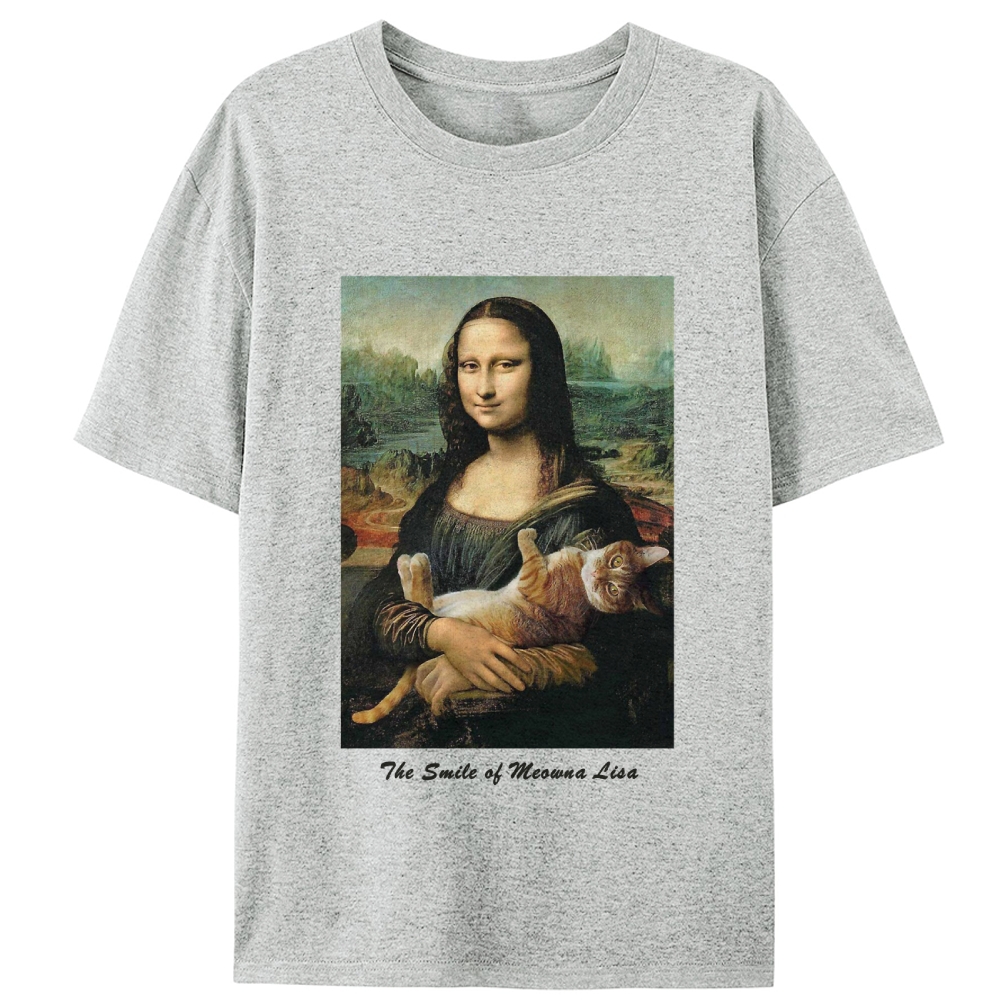 Meowna Lisa Mona Lisa Cat Parody Retro Designed for Women - Slim Fit Cotton Tee