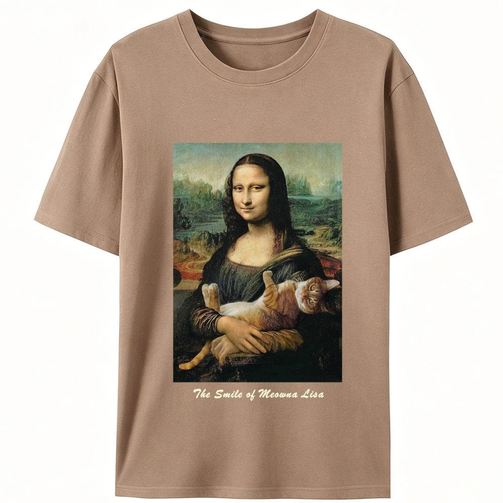 Meowna Lisa Mona Lisa Cat Parody Retro Designed for Women - Slim Fit Cotton Tee