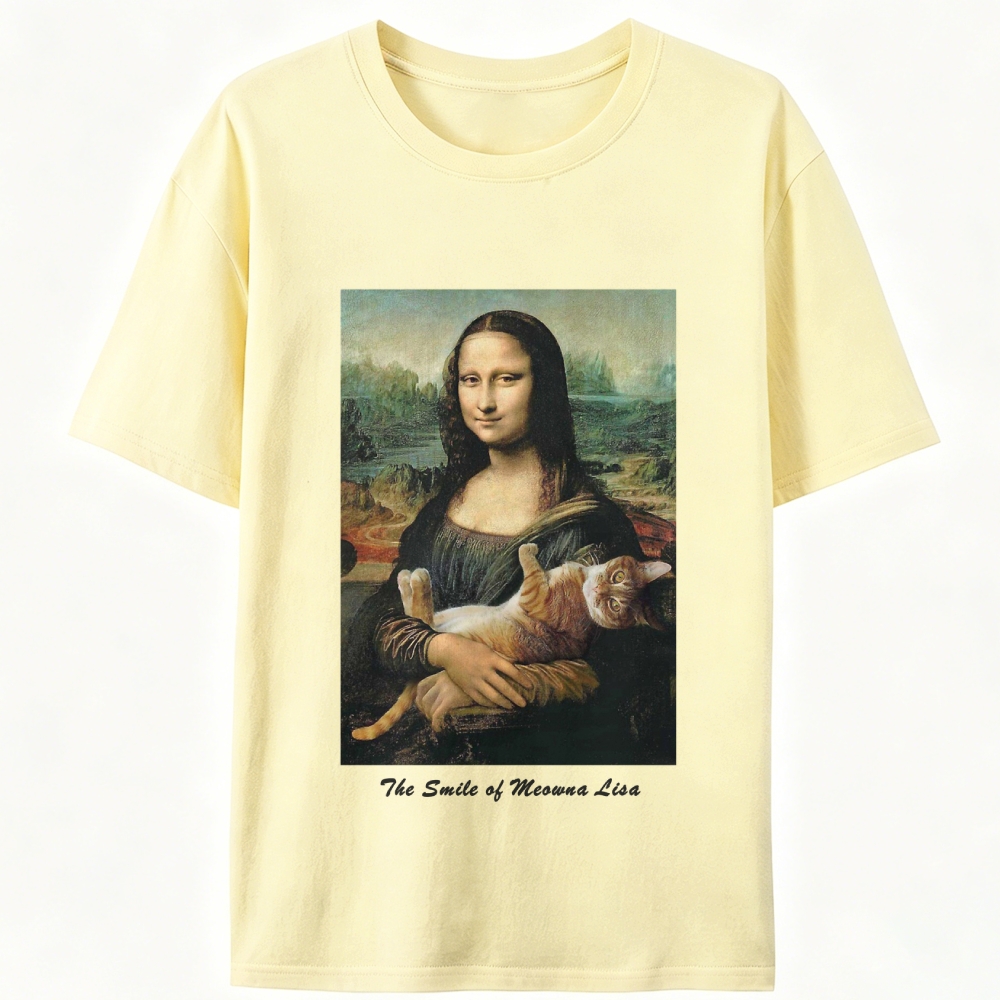 Meowna Lisa Mona Lisa Cat Parody Retro Designed for Women - Slim Fit Cotton Tee