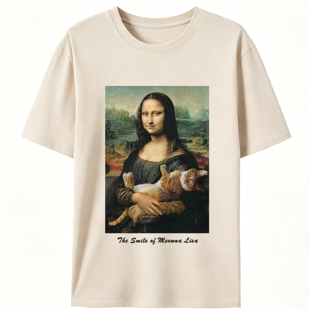 Meowna Lisa Mona Lisa Cat Parody Retro Designed for Women - Slim Fit Cotton Tee