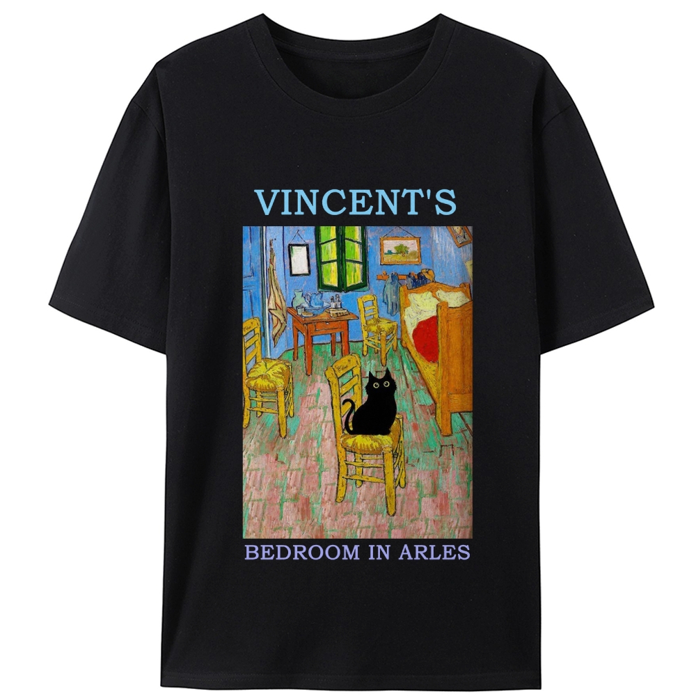 Cat in Van Gogh's Bedroom in Arles Retro Designed for Women - Slim Fit Cotton Tee