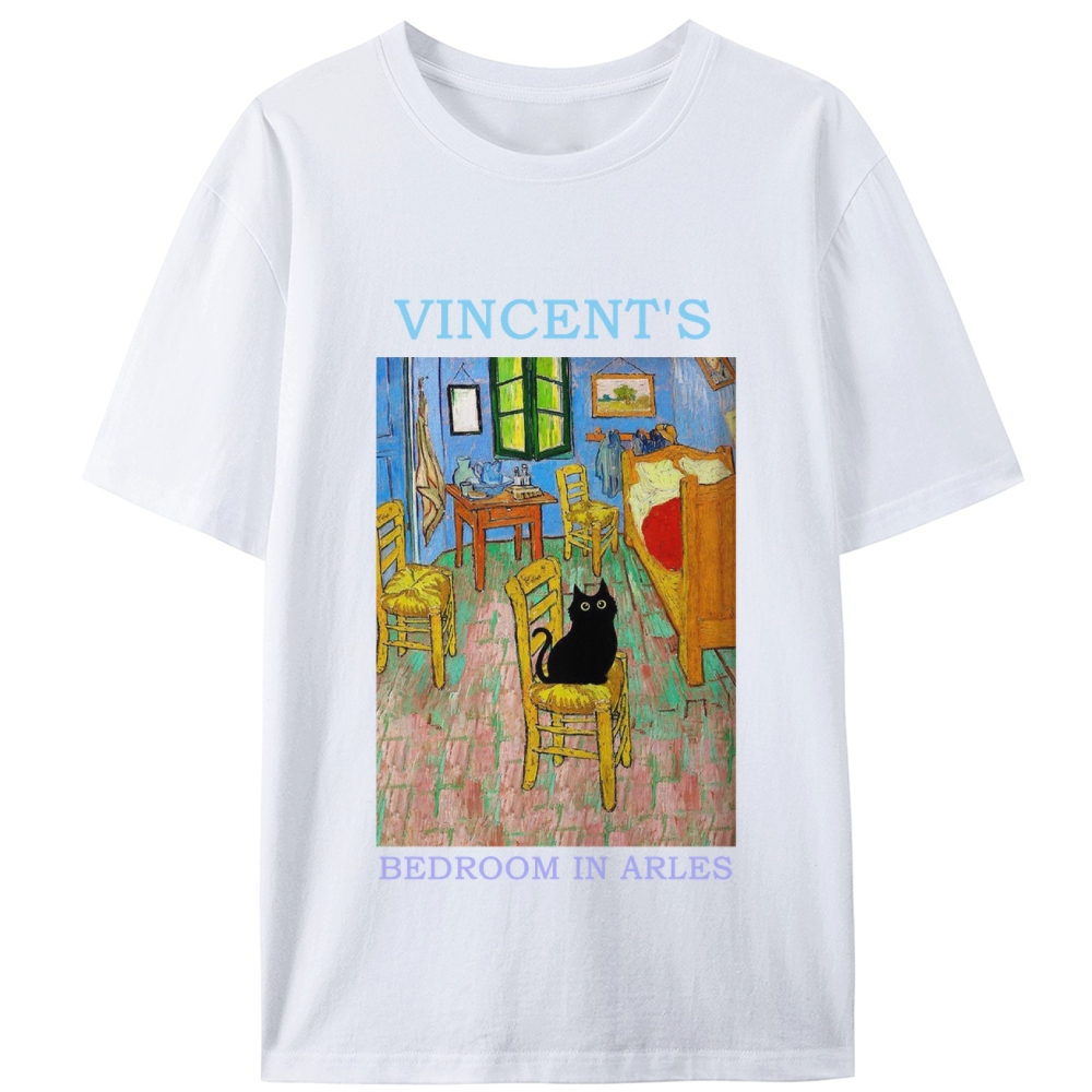 Cat in Van Gogh's Bedroom in Arles Retro Designed for Women - Slim Fit Cotton Tee