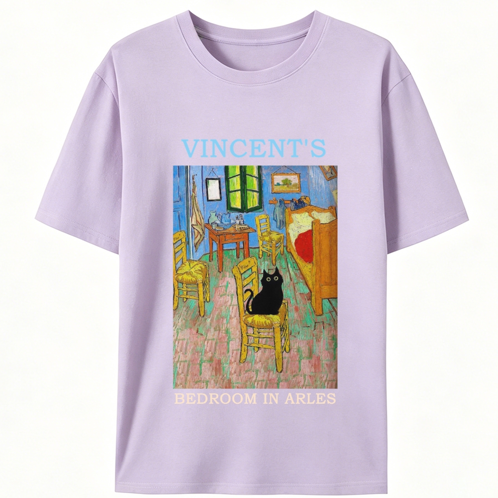 Cat in Van Gogh's Bedroom in Arles Retro Designed for Women - Slim Fit Cotton Tee