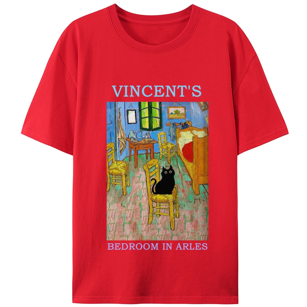 Cat in Van Gogh's Bedroom in Arles Retro Designed for Women - Slim Fit Cotton Tee