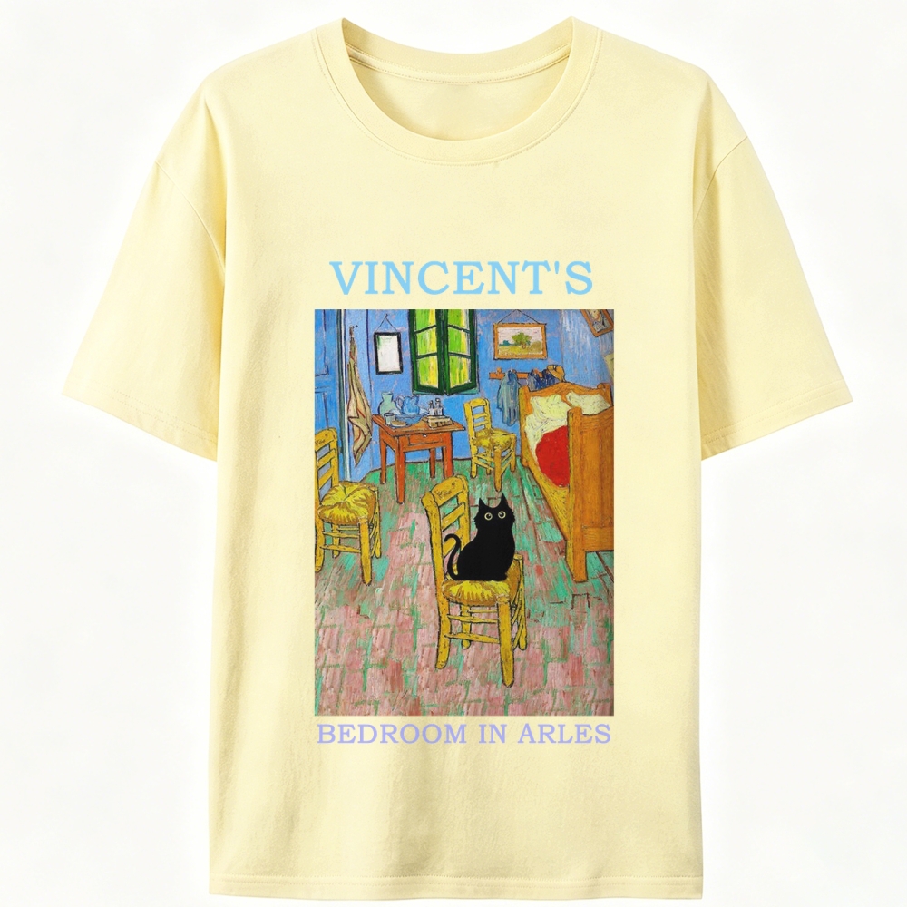 Cat in Van Gogh's Bedroom in Arles Retro Designed for Women - Slim Fit Cotton Tee