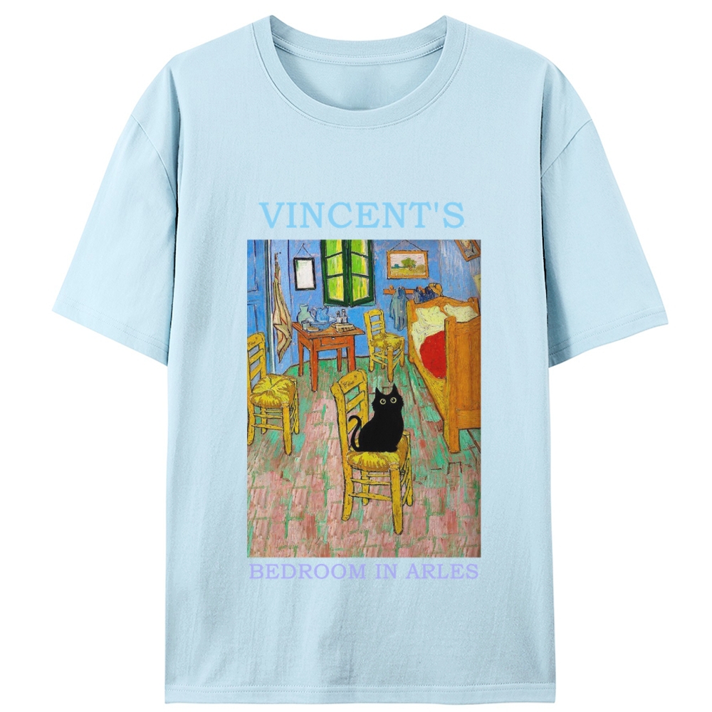 Cat in Van Gogh's Bedroom in Arles Retro Designed for Women - Slim Fit Cotton Tee