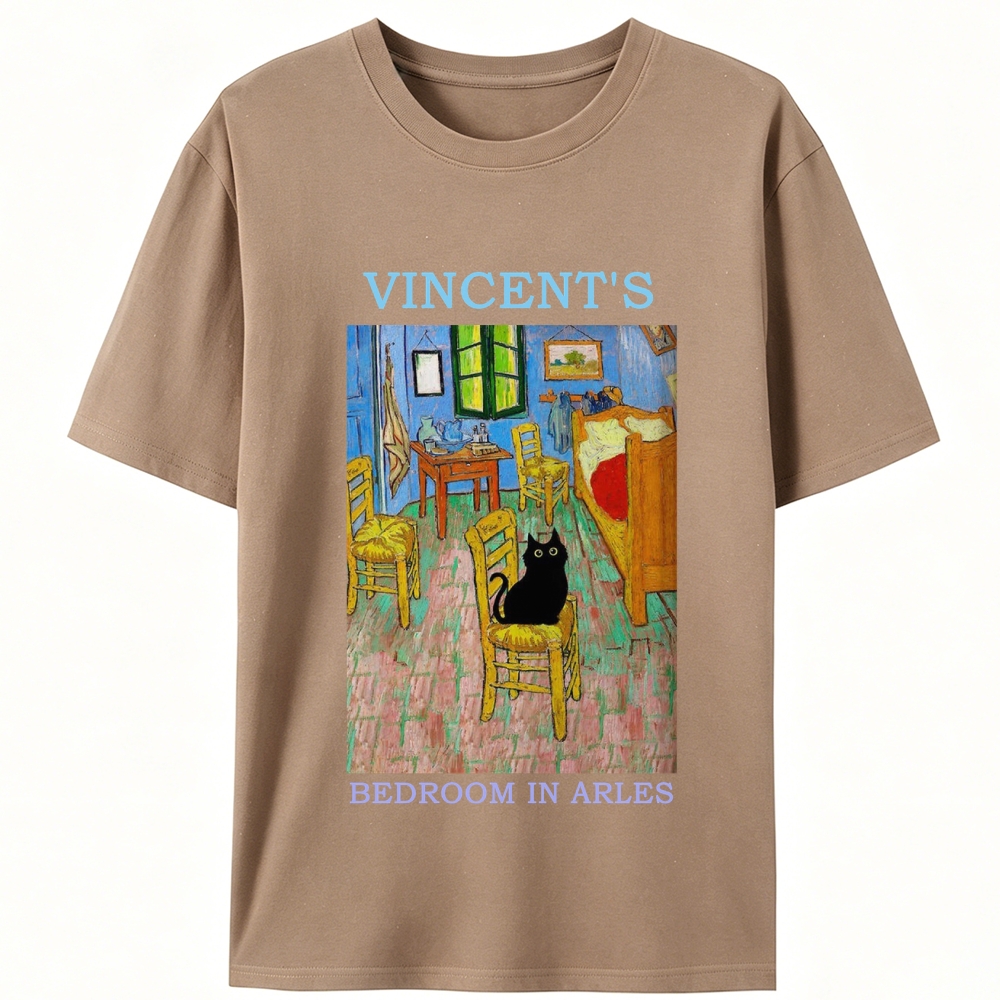 Cat in Van Gogh's Bedroom in Arles Retro Designed for Women - Slim Fit Cotton Tee