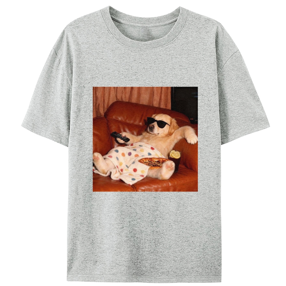 Golden Retriever Relaxing On Couch Retro Designed for Women - Slim Fit Cotton Tee