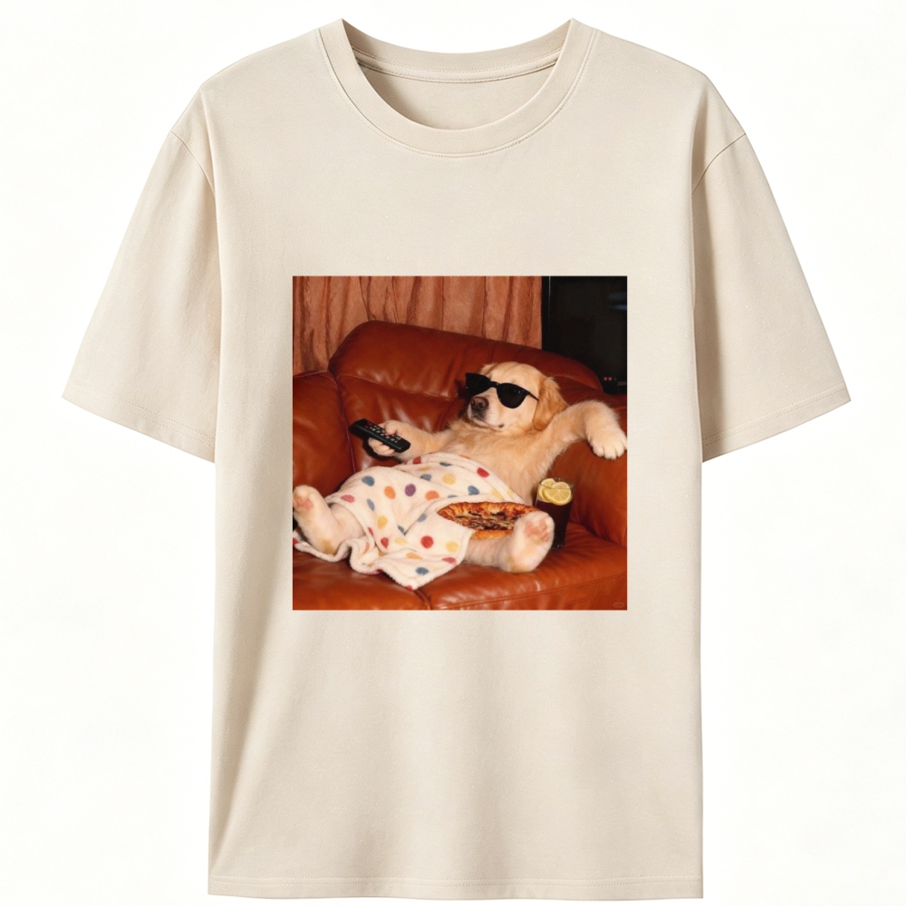 Golden Retriever Relaxing On Couch Retro Designed for Women - Slim Fit Cotton Tee