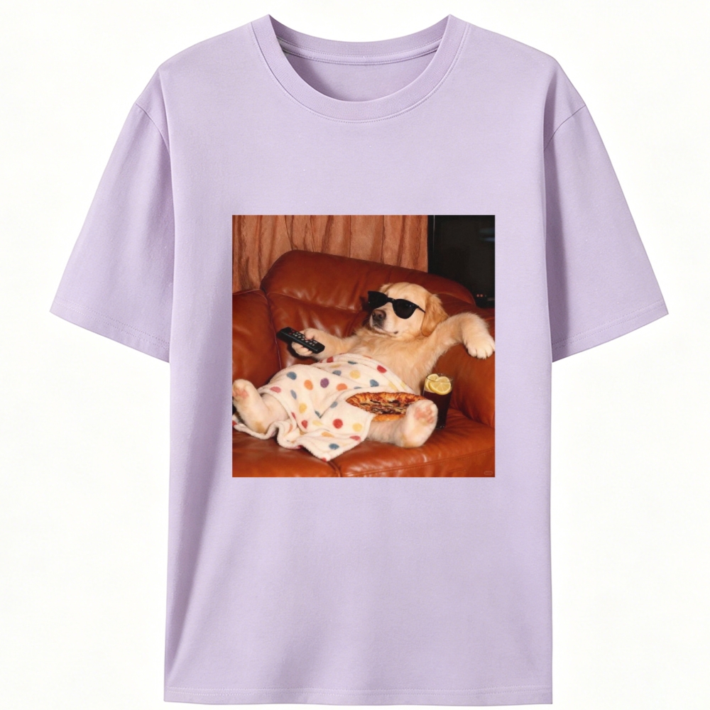 Golden Retriever Relaxing On Couch Retro Designed for Women - Slim Fit Cotton Tee