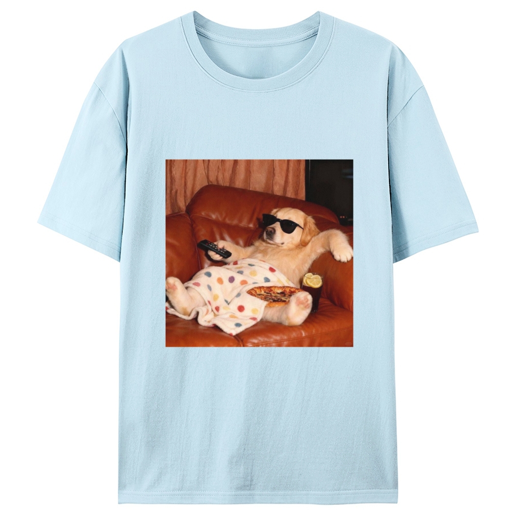 Golden Retriever Relaxing On Couch Retro Designed for Women - Slim Fit Cotton Tee
