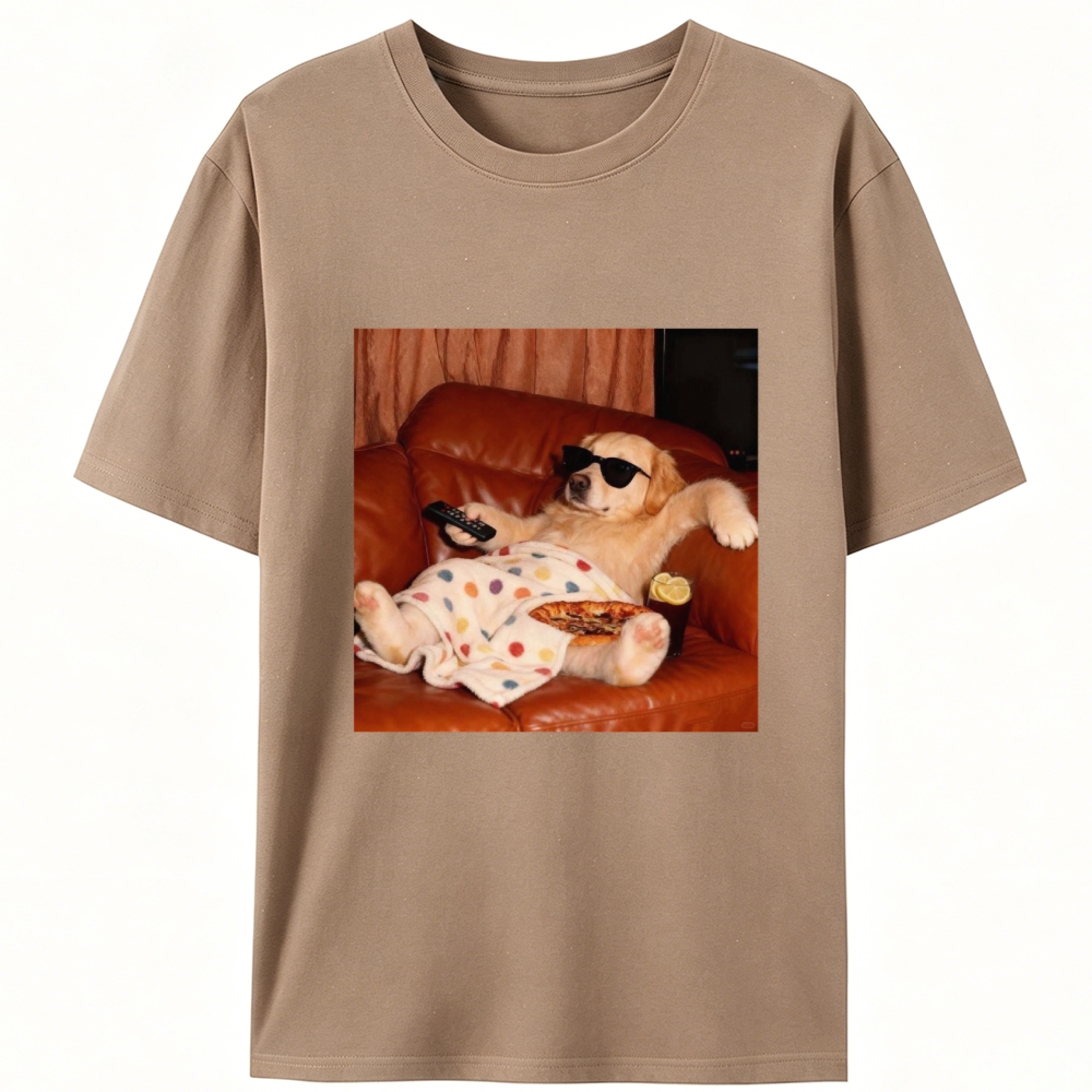 Golden Retriever Relaxing On Couch Retro Designed for Women - Slim Fit Cotton Tee