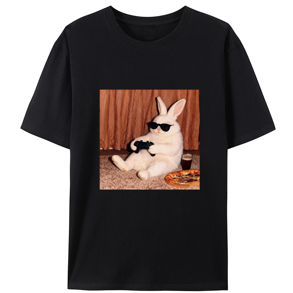 Gamer Rabbit Playing Video Game Retro Designed for Women - Slim Fit Cotton Tee