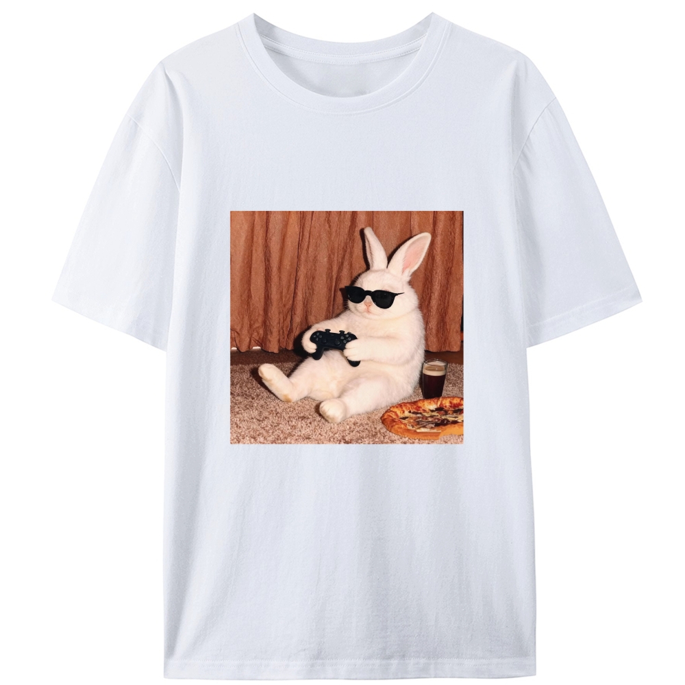 Gamer Rabbit Playing Video Game Retro Designed for Women - Slim Fit Cotton Tee