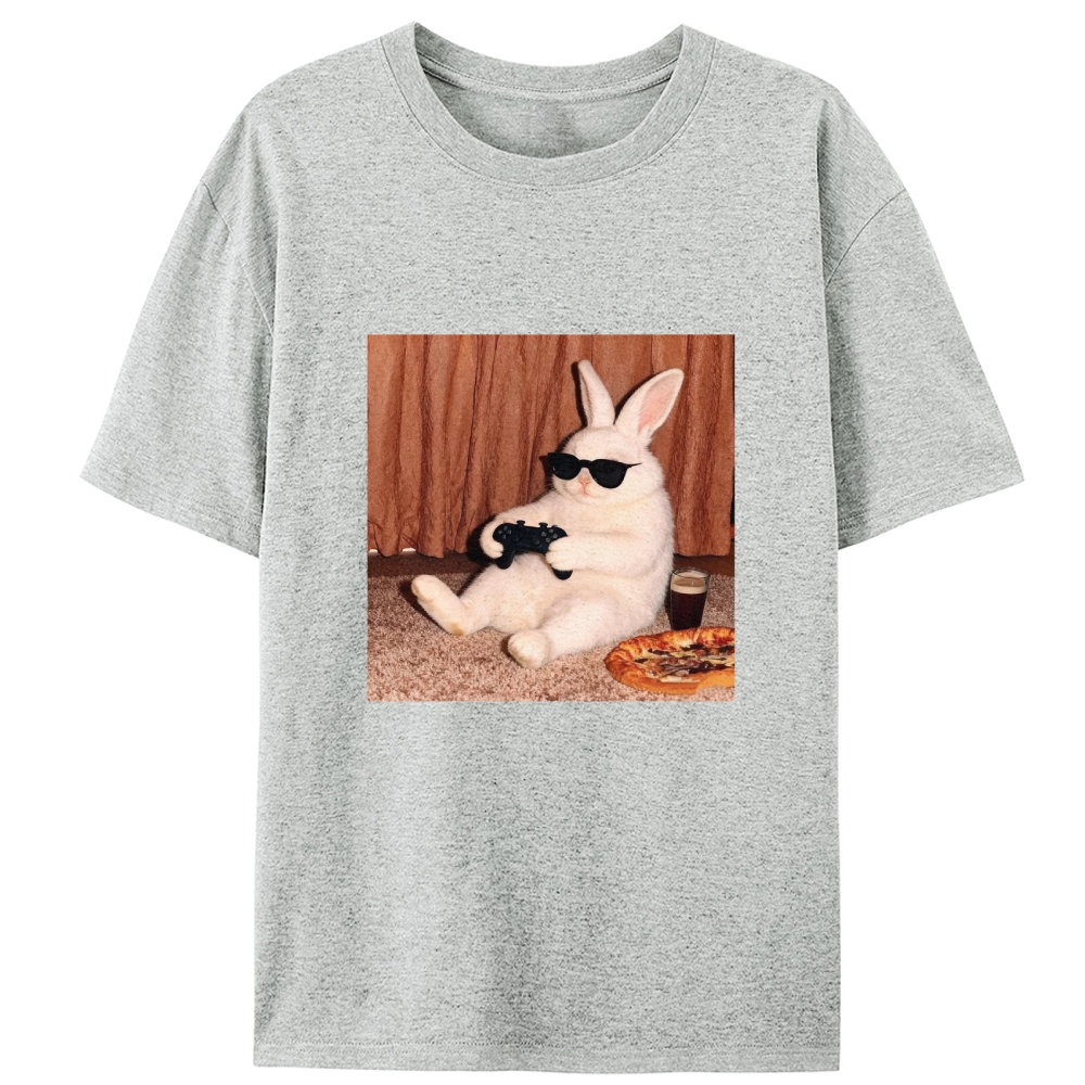 Gamer Rabbit Playing Video Game Retro Designed for Women - Slim Fit Cotton Tee