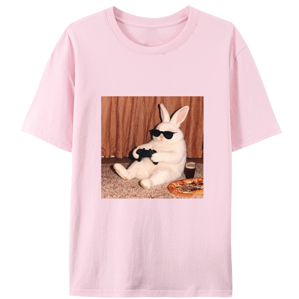 Gamer Rabbit Playing Video Game Retro Designed for Women - Slim Fit Cotton Tee