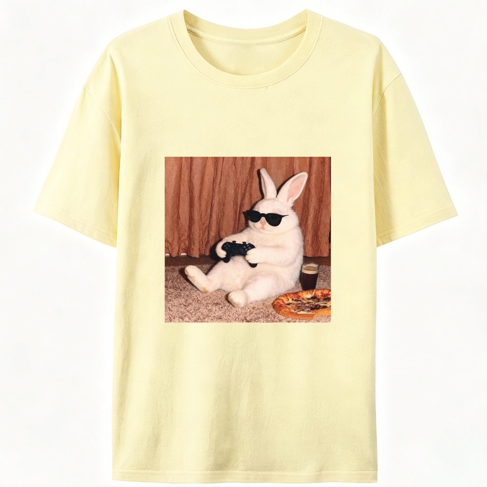 Gamer Rabbit Playing Video Game Retro Designed for Women - Slim Fit Cotton Tee