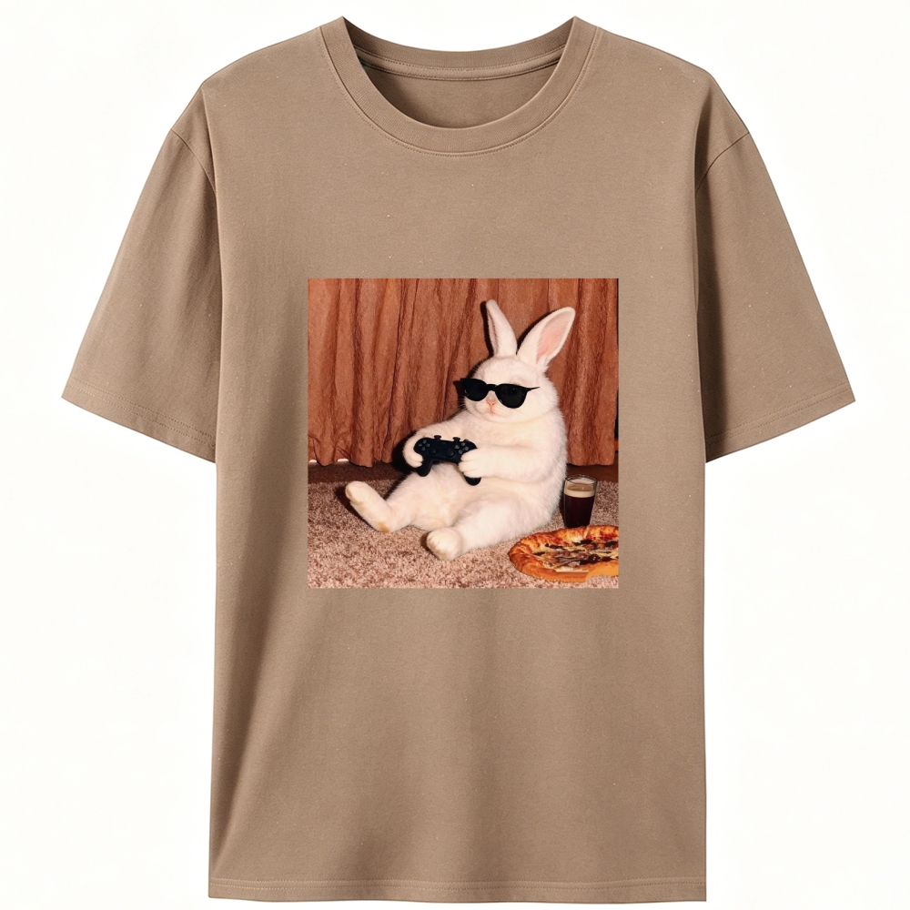 Gamer Rabbit Playing Video Game Retro Designed for Women - Slim Fit Cotton Tee