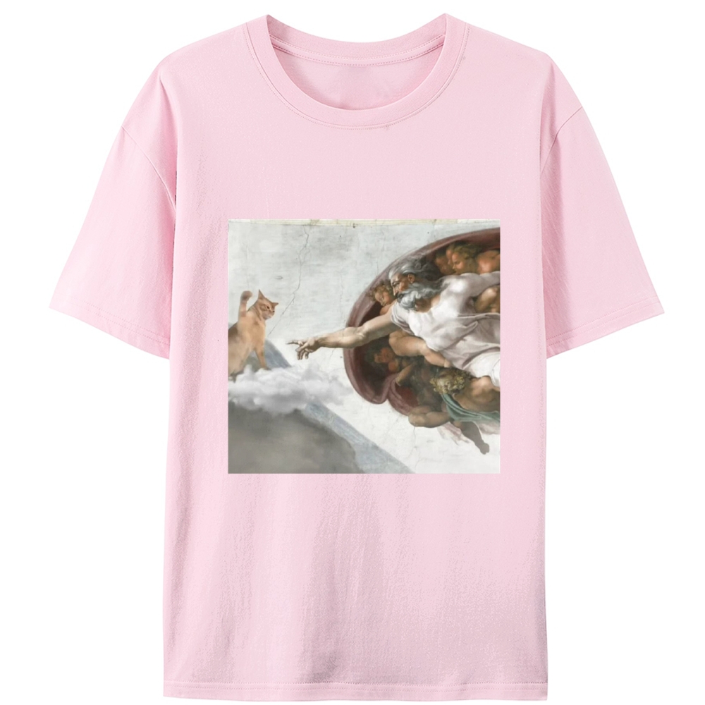Cat Parody of "The Creation of Adam" Art Retro Designed for Women - Slim Fit Cotton Tee