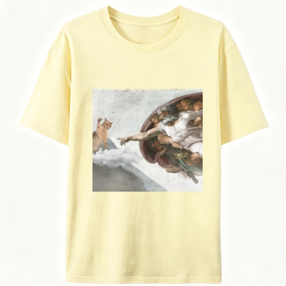 Cat Parody of "The Creation of Adam" Art Retro Designed for Women - Slim Fit Cotton Tee