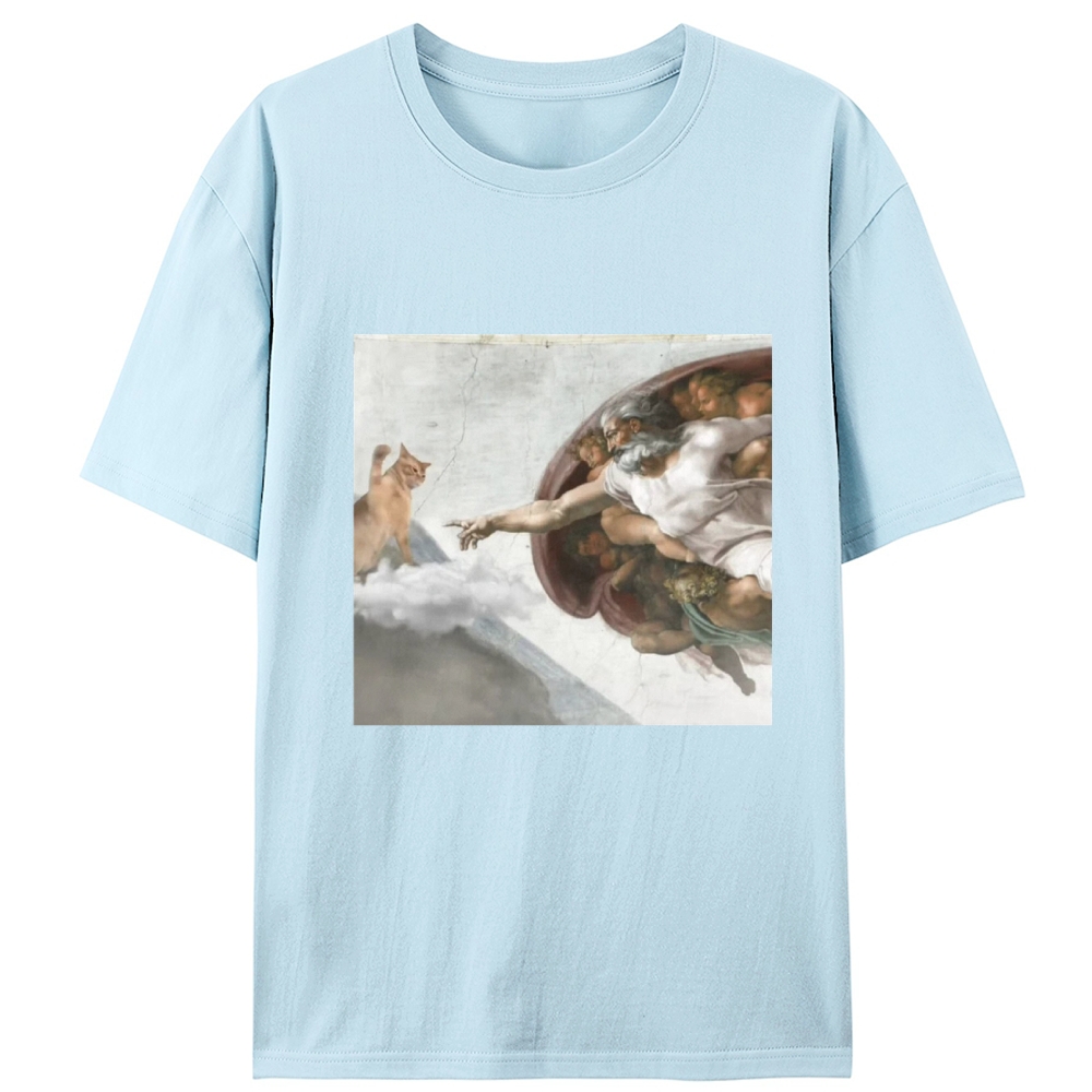 Cat Parody of "The Creation of Adam" Art Retro Designed for Women - Slim Fit Cotton Tee