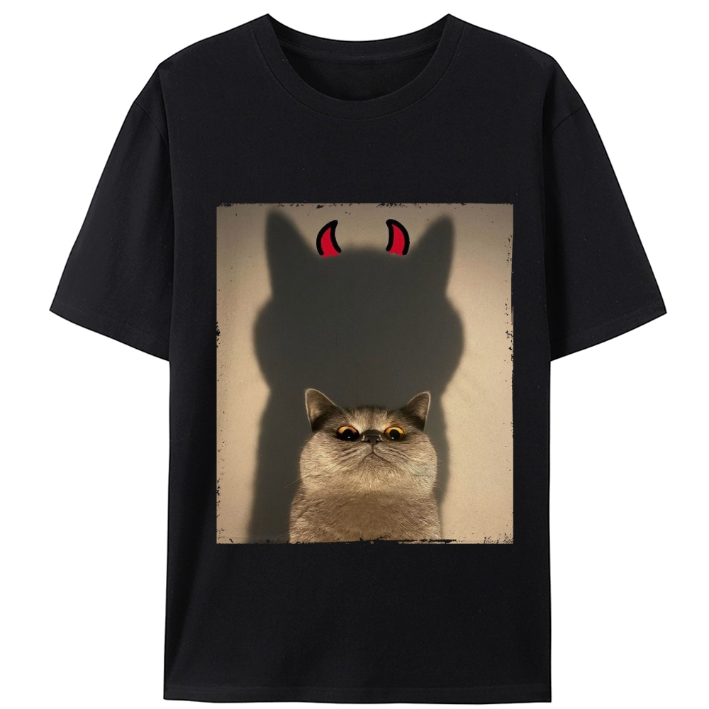 Demon Shadow Cat Meme Retro Designed for Women - Slim Fit Cotton Tee