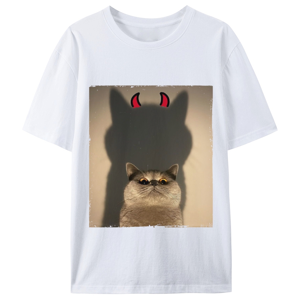 Demon Shadow Cat Meme Retro Designed for Women - Slim Fit Cotton Tee