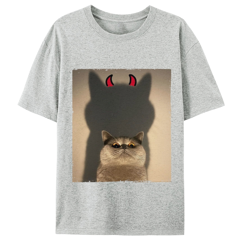 Demon Shadow Cat Meme Retro Designed for Women - Slim Fit Cotton Tee