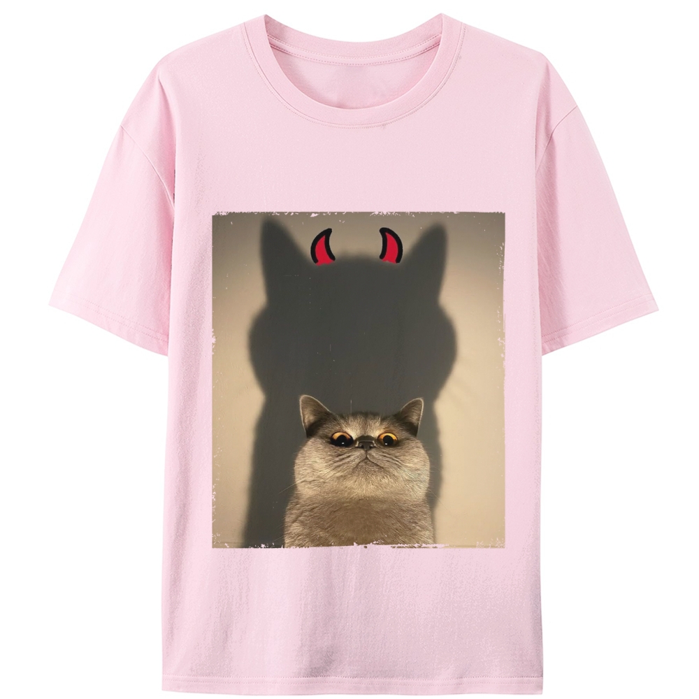 Demon Shadow Cat Meme Retro Designed for Women - Slim Fit Cotton Tee