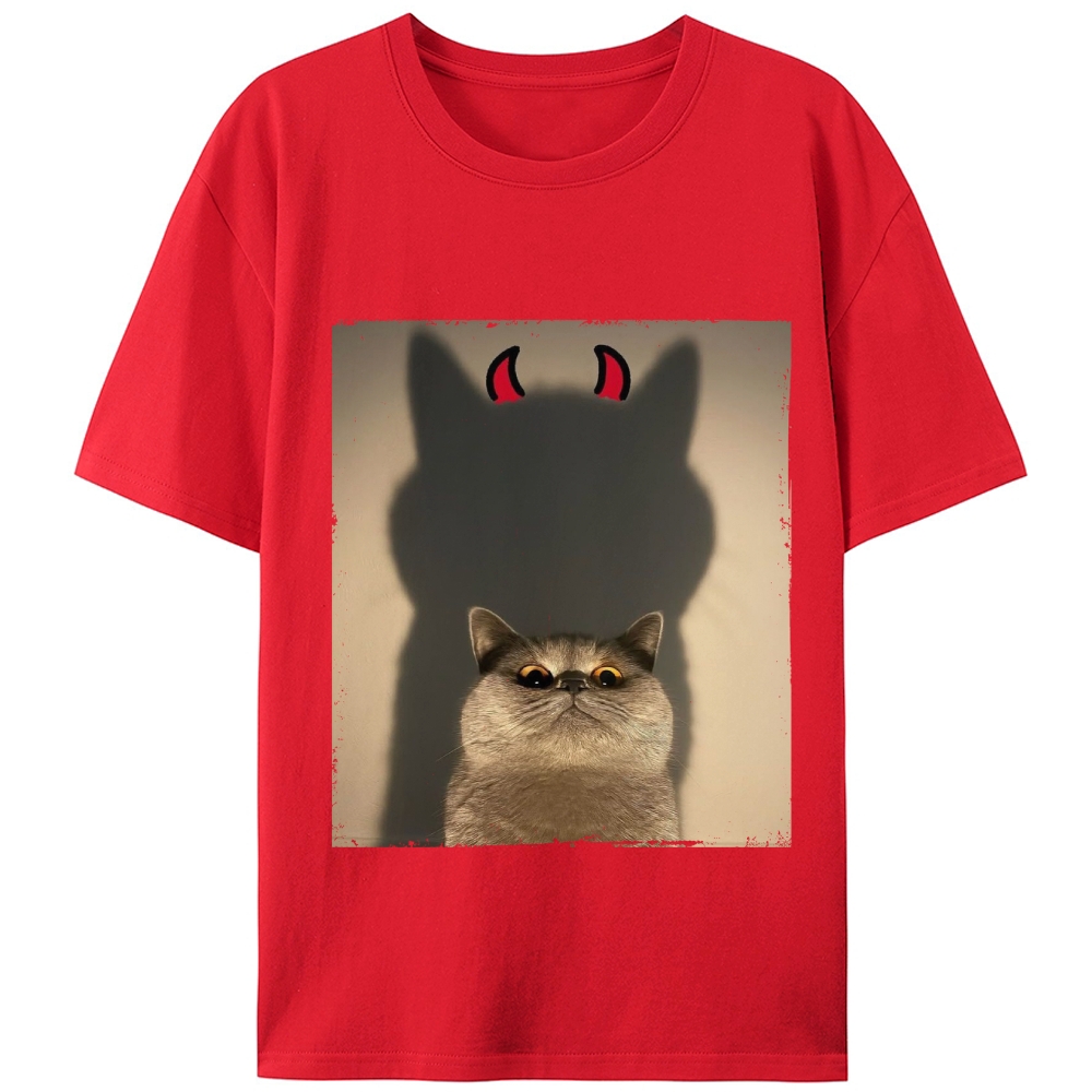 Demon Shadow Cat Meme Retro Designed for Women - Slim Fit Cotton Tee
