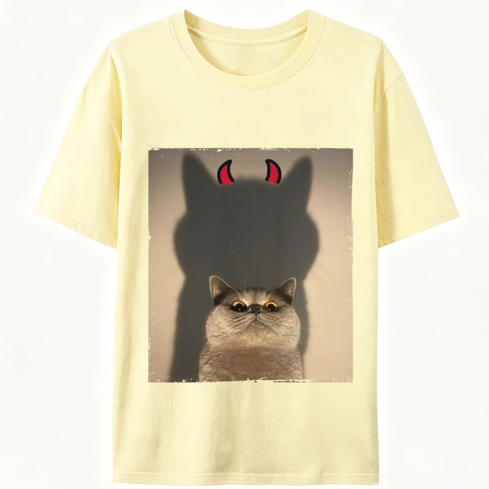Demon Shadow Cat Meme Retro Designed for Women - Slim Fit Cotton Tee