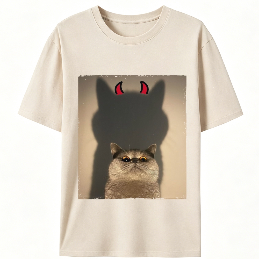 Demon Shadow Cat Meme Retro Designed for Women - Slim Fit Cotton Tee