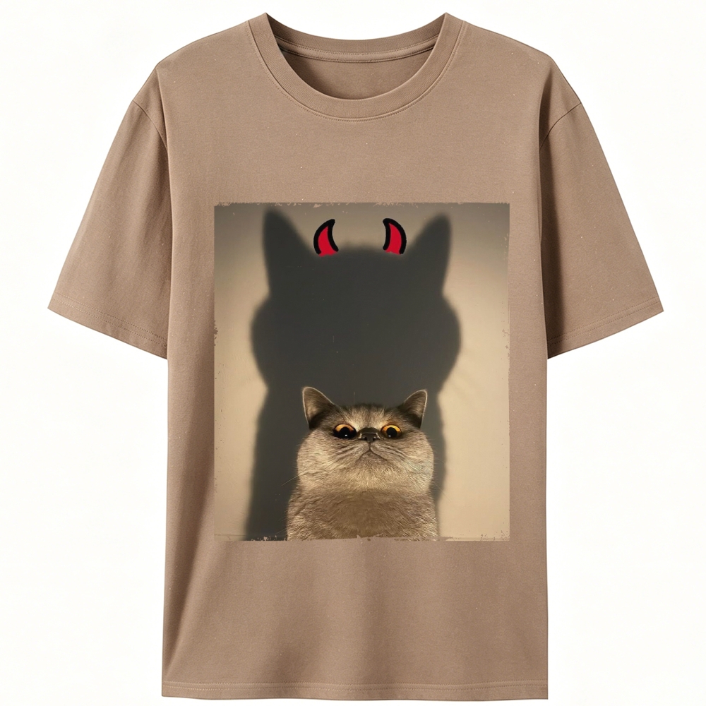 Demon Shadow Cat Meme Retro Designed for Women - Slim Fit Cotton Tee