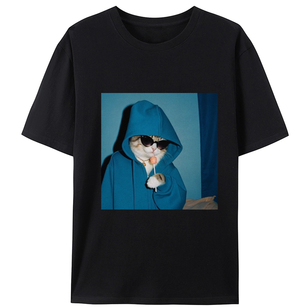 Hoodie Cat with Lollipop Cool Guy Retro Designed for Women - Slim Fit Cotton Tee