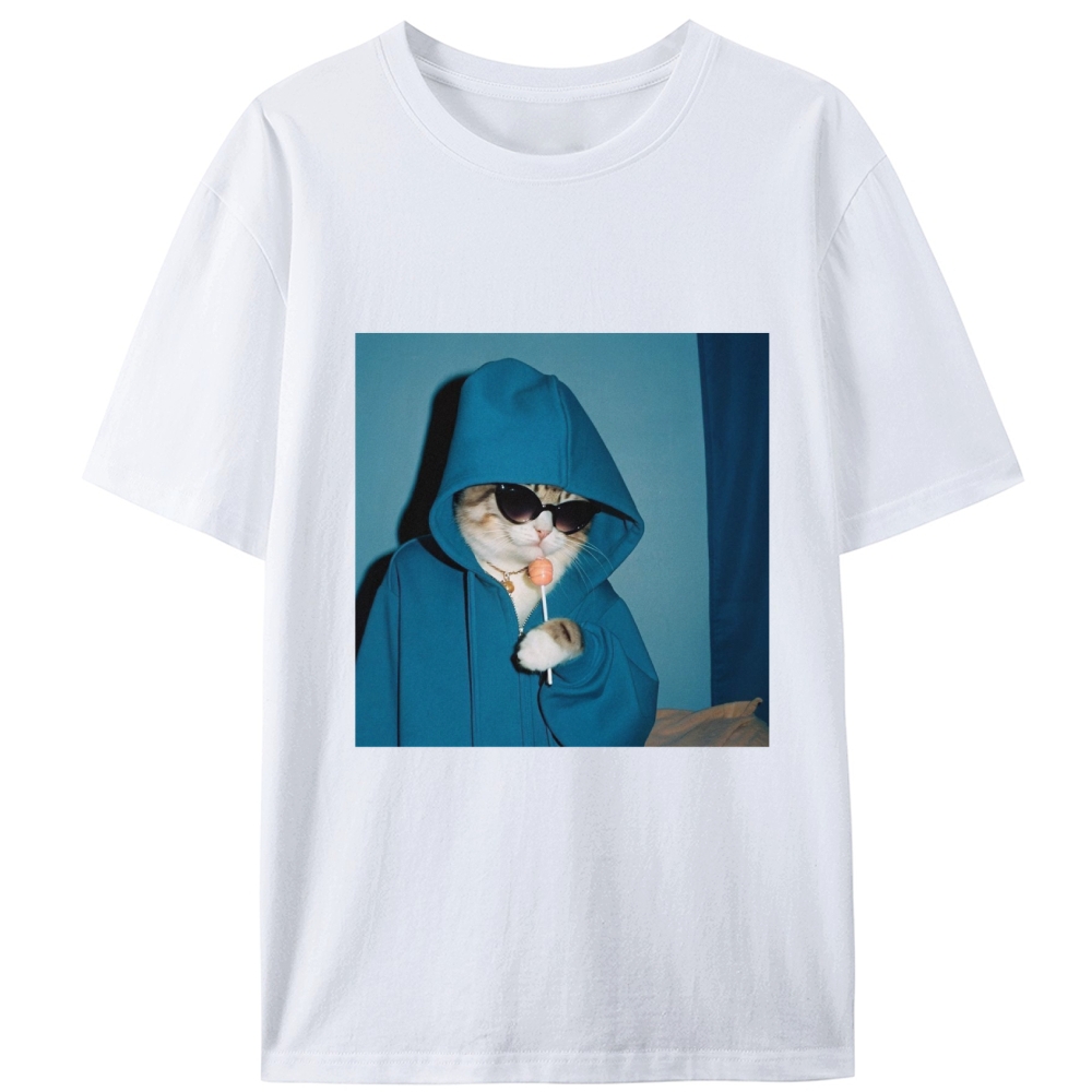 Hoodie Cat with Lollipop Cool Guy Retro Designed for Women - Slim Fit Cotton Tee