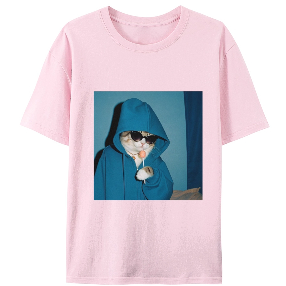 Hoodie Cat with Lollipop Cool Guy Retro Designed for Women - Slim Fit Cotton Tee