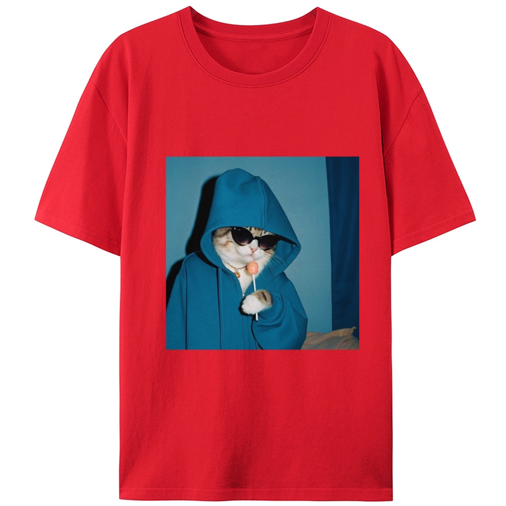 Hoodie Cat with Lollipop Cool Guy Retro Designed for Women - Slim Fit Cotton Tee