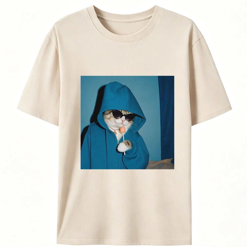 Hoodie Cat with Lollipop Cool Guy Retro Designed for Women - Slim Fit Cotton Tee