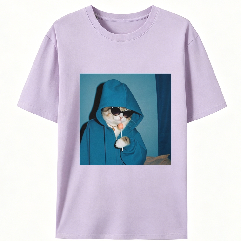 Hoodie Cat with Lollipop Cool Guy Retro Designed for Women - Slim Fit Cotton Tee