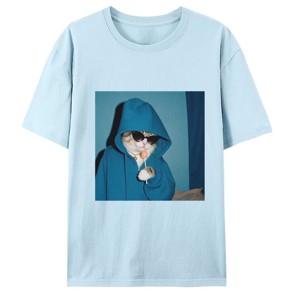 Hoodie Cat with Lollipop Cool Guy Retro Designed for Women - Slim Fit Cotton Tee
